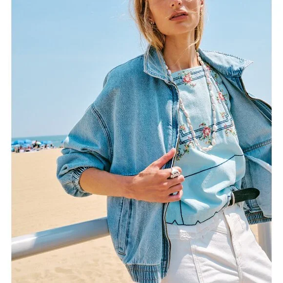 FREE PEOPLE Garden Wall Top / Blue Combo - Picture 6 of 8